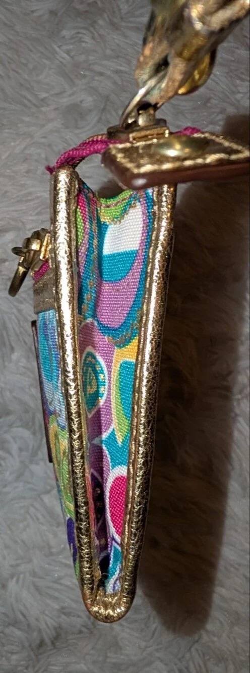 Coach Poppy Graffiti Pop Signature Print Wristlet Pink Multi Gold GUC